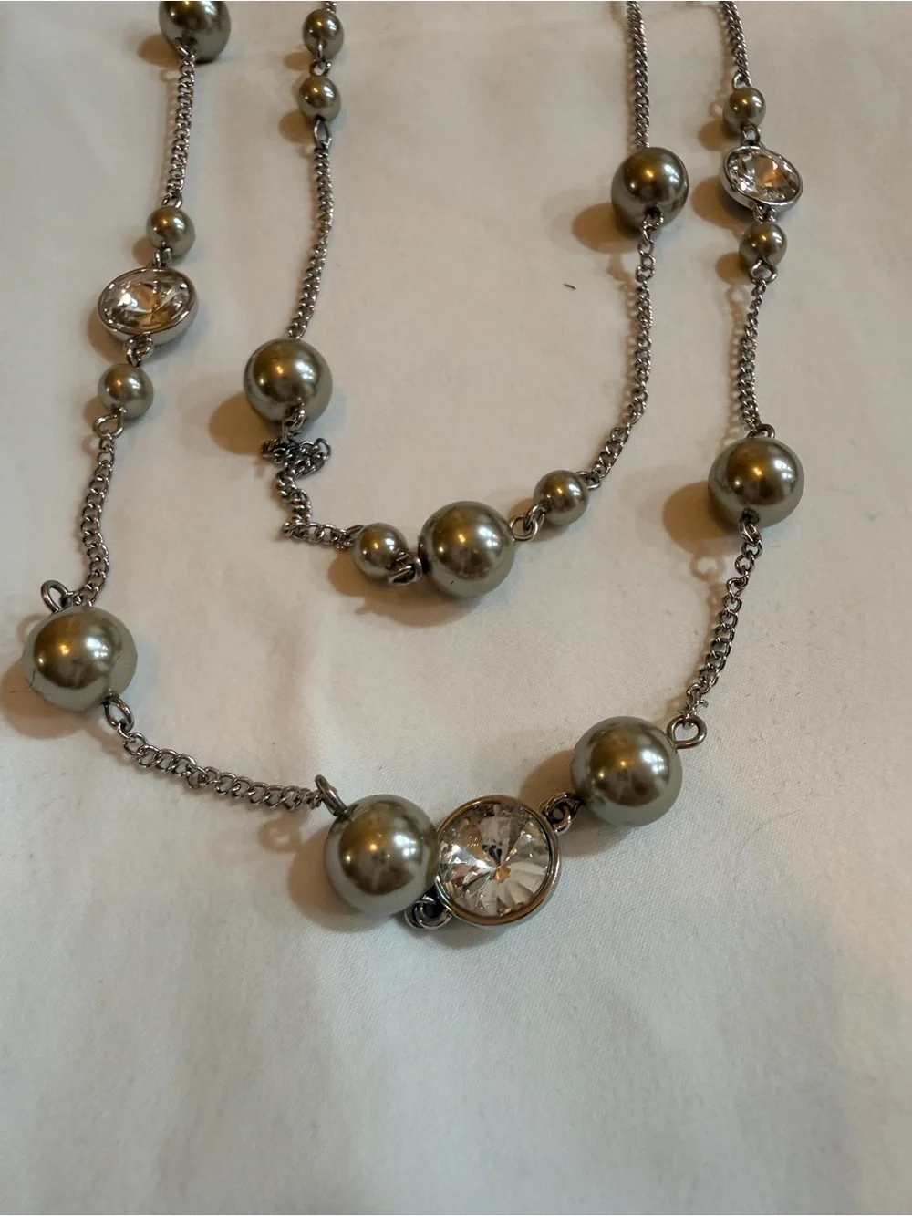 Banana Republic Silver Multi-Strand Pearl and Crystal Necklace